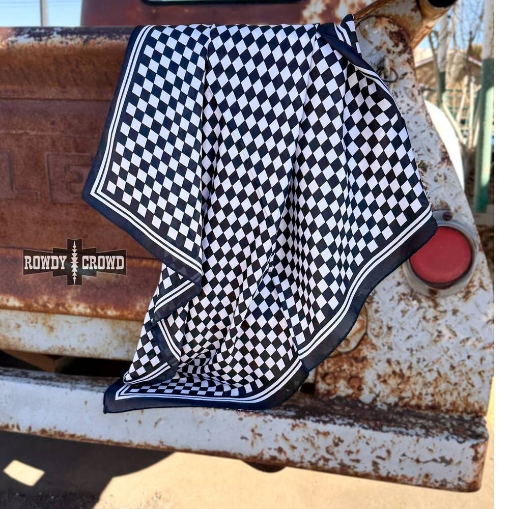Black Checkered Wild Rag Scarf | Western Boho Neck Scarf